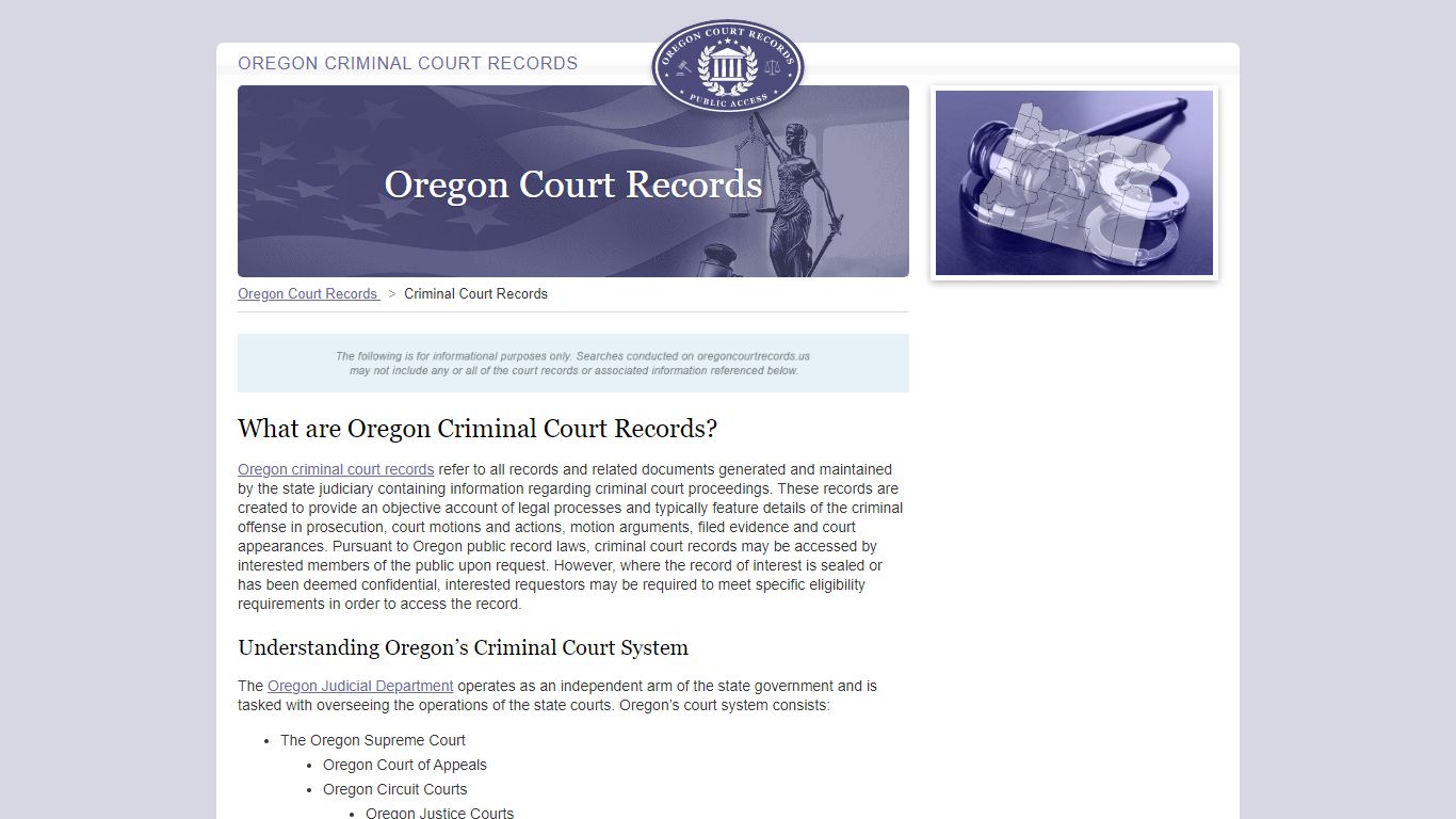 Oregon Criminal Court Records | OregonCourtRecords.us