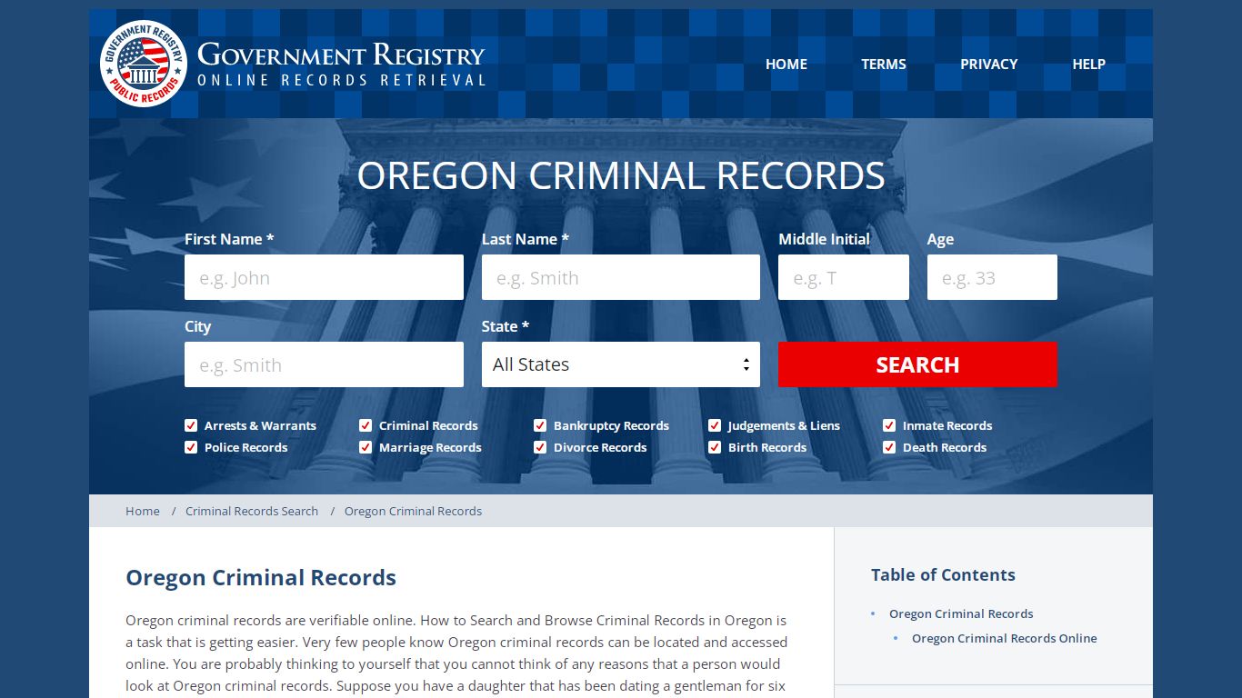 Oregon Criminal Records - GovernmentRegistry.Org