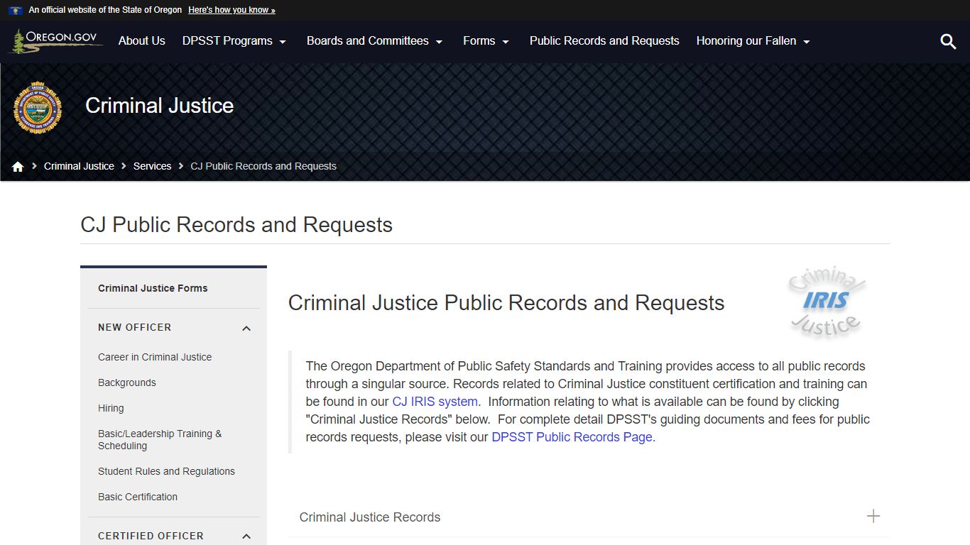 CJ Public Records and Requests - Oregon